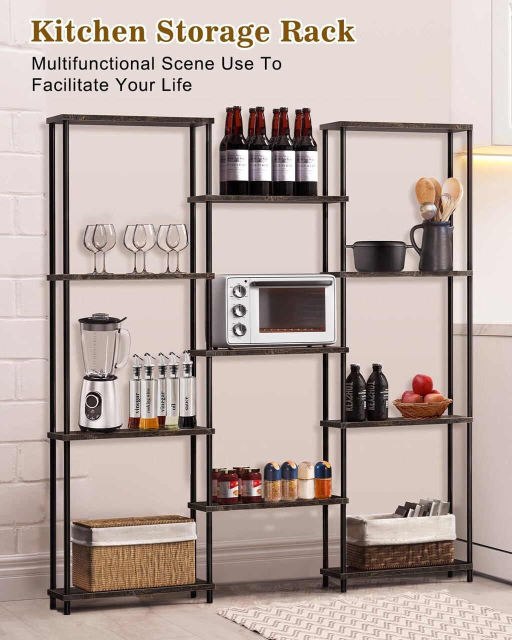 4-Tier Industrial Bookshelf with 11 Open Shelves – Heavy Duty 980 lbs Capacity, Anti-Tip Design & Adjustable Feet for Living Room, Bedroom, Office, Grey Storage Cabinet